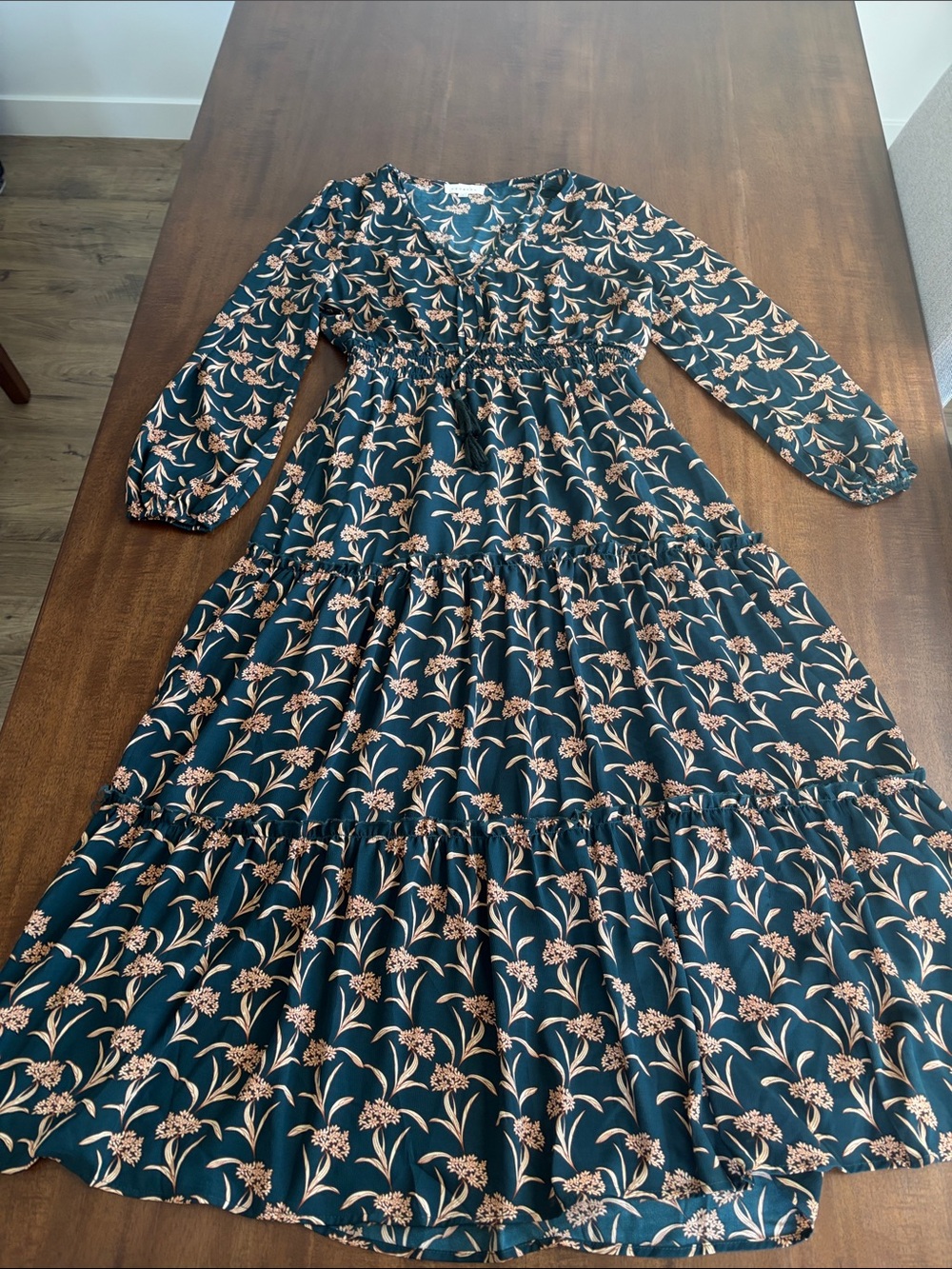 Promesa Teal Maxi Dress with Blush Floral Print